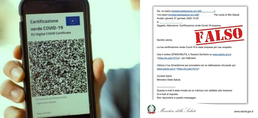False mail dal Ministero della Salute: “Attenzione alla truffa del Green pass”